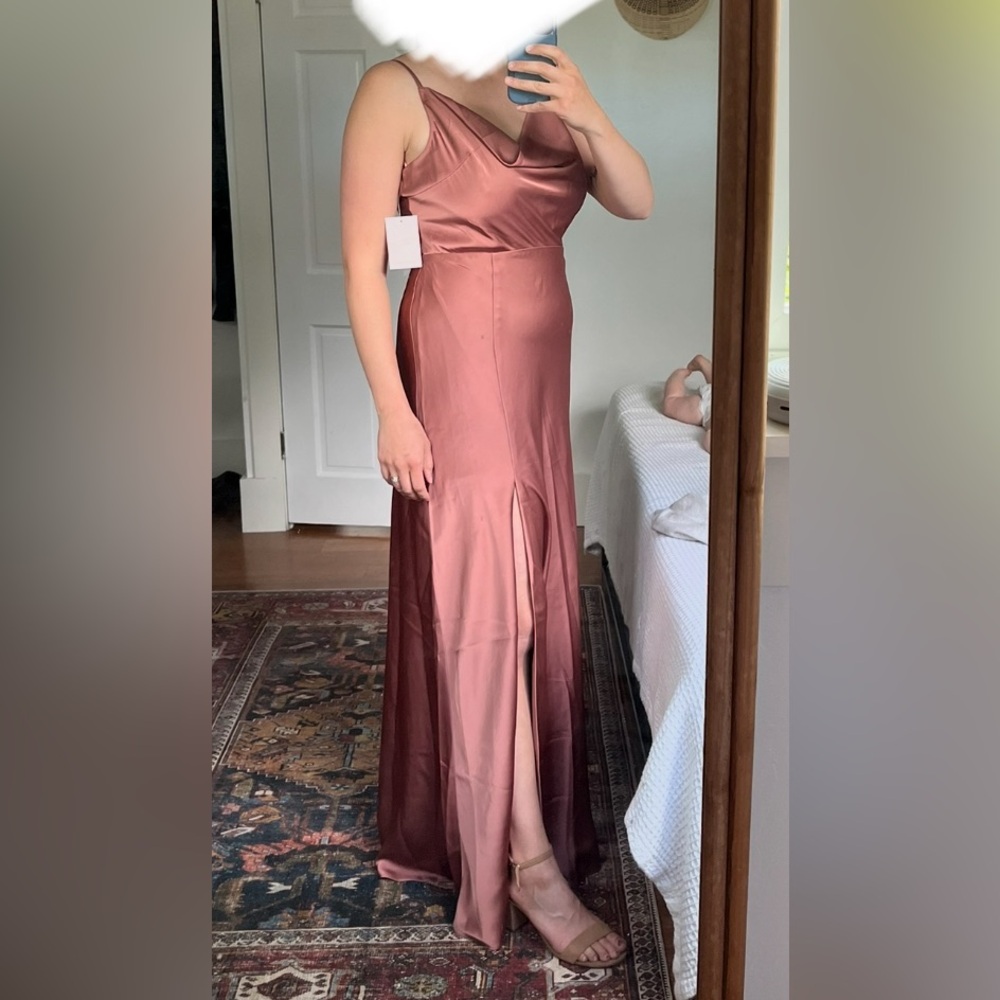 Birdy Grey Lisa Long Desert Rose Matte Satin Bridesmaid Dress